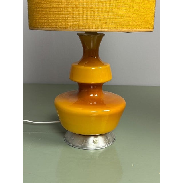1960s Mid-Century Ochre Yellow Opaline Glass Table Lamp with Shade from Glasfabriek De Rupel, Belgium, 1960s For Sale - Image 5 of 13