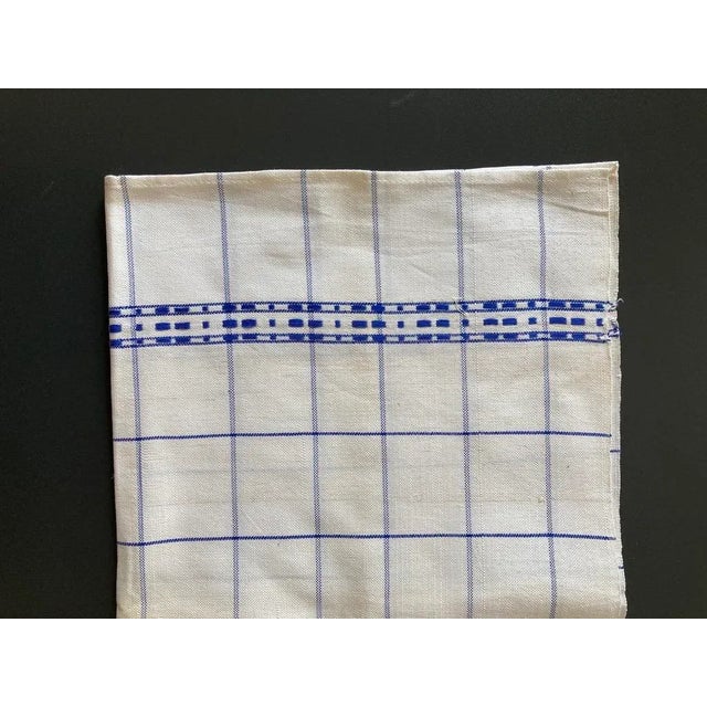Blue and White Folk Hand-Woven Linen Picnic Napkin, Circa Mid 20th Century For Sale - Image 4 of 12