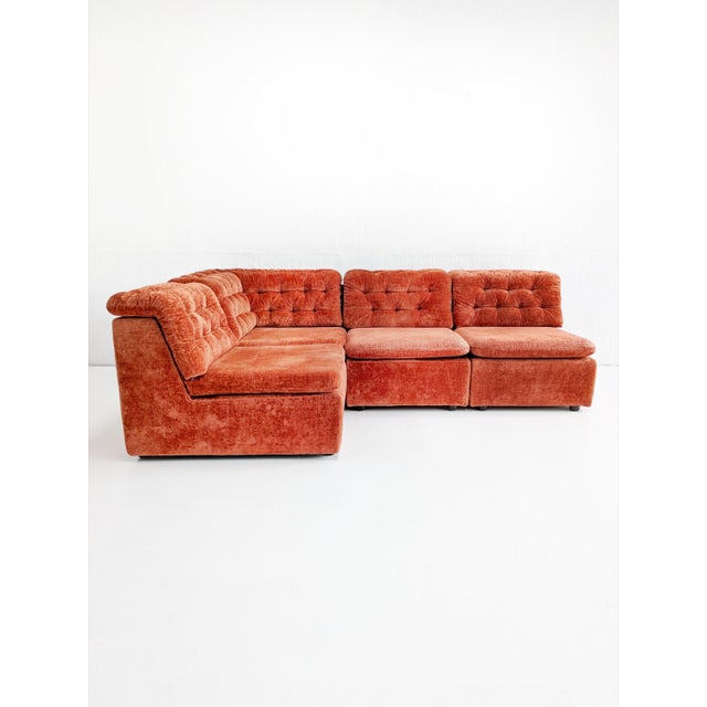 Modular Orange Velvet Sofa, 1970s, Set of 4 For Sale - Image 10 of 10