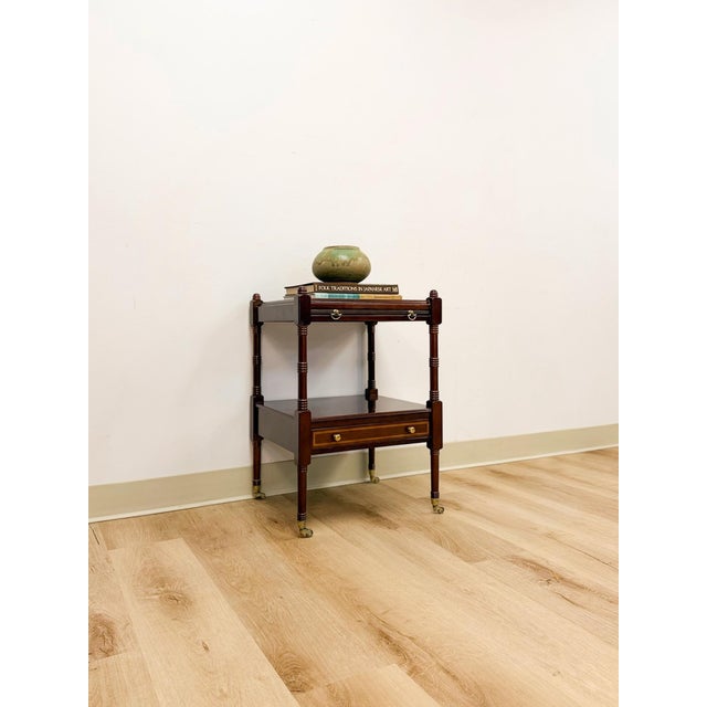 Vintage Mahogany Traditional Side Table Pullout Tray Regency Style Accent For Sale - Image 4 of 17