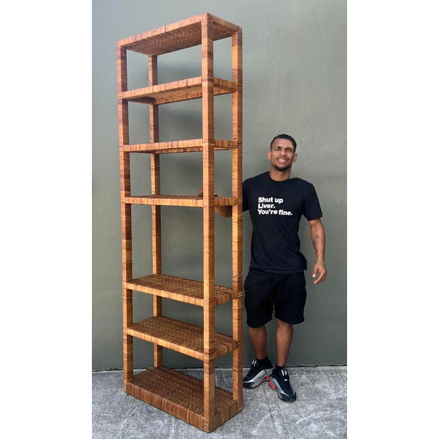 Mid-Century Modern Vintage Wrapped Rattan Etagere For Sale - Image 3 of 12