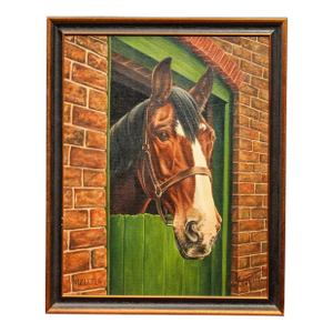 Charming English School Antique Portrait of Horse Equestrian Framed Oil Painting