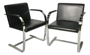 Pair of Mies Van Der Rohe Brno Style Flat Bar Chair in Black Leather, 1990s