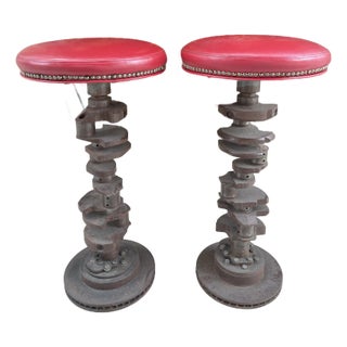 Pair of Vintage Brutalist Crankshaft Bar Stools For Sale