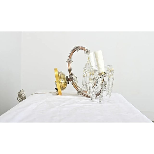 French Vintage Brass and Crystal Wall Sconces - A Pair For Sale - Image 11 of 12