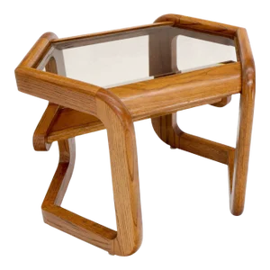 Hexagon Smoked Glass Oak Base Floating Shelf Side End Table