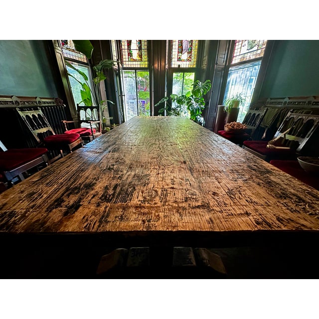 Ebony Monumental Antique Reclaimed Wood Trestle Dining Table – Hand-Hewn For Sale - Image 8 of 9