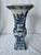 Vintage Chinese Blue and White Trumpet Vase. Adorned with pagodas, trees and outdoor scenes. 12.5"T x 6.5' Sq at top x 4"...