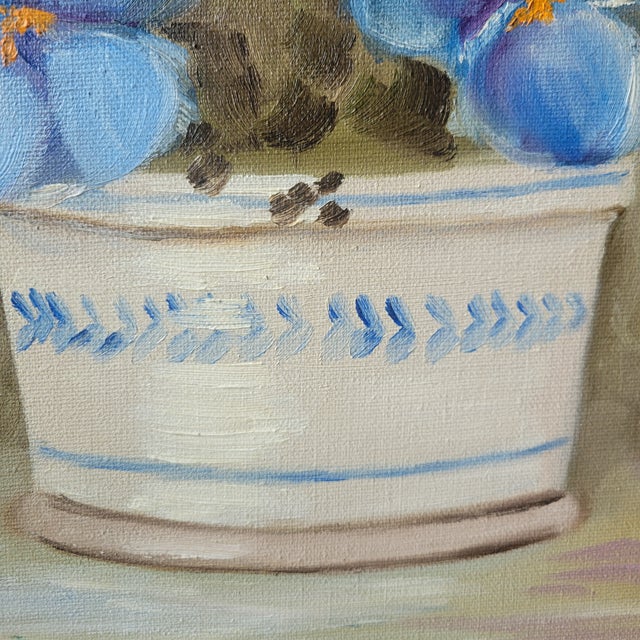 Vintage Raw Wood Lattice Framed Floral Oil Painting by L. Tunnell Ooak Cottage For Sale - Image 12 of 18