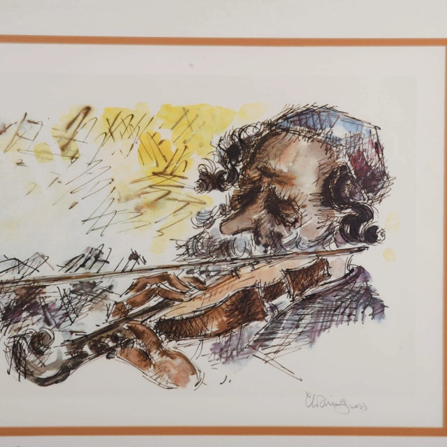 This expressive lithograph titled Fiddler by Chaim Gross (1904-1991) captures the soulful energy of music through the...