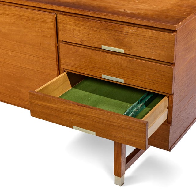 Kai Kristiansen for Feldballes Møbelfabrik Mid 20th Century Danish Teak and Brass Credenza For Sale - Image 9 of 10