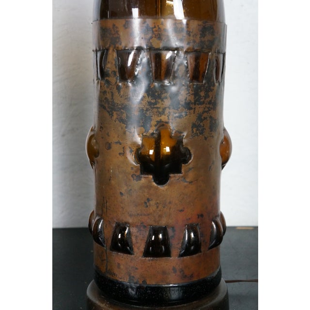 Late 20th Century 2 Rare Frederick Cooper Hand Blown Brutalist Glass Wine Bottle Lamps 42" For Sale - Image 9 of 18