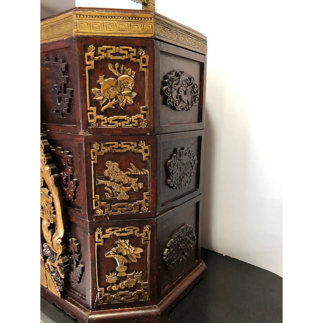 Antique Asian Wooden Wedding Basket Set Stacking 4 Tier Storage Box