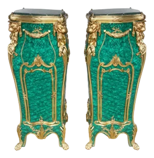 French Napoleon III Malachite Pedestal Stands, Set of 2