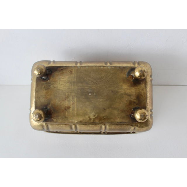Handcrafted Italian Rectangular Hammered Brass Planter Jardiniere Curved Edging Ball Feet Details Vintage Mid-Century For Sale - Image 13 of 13