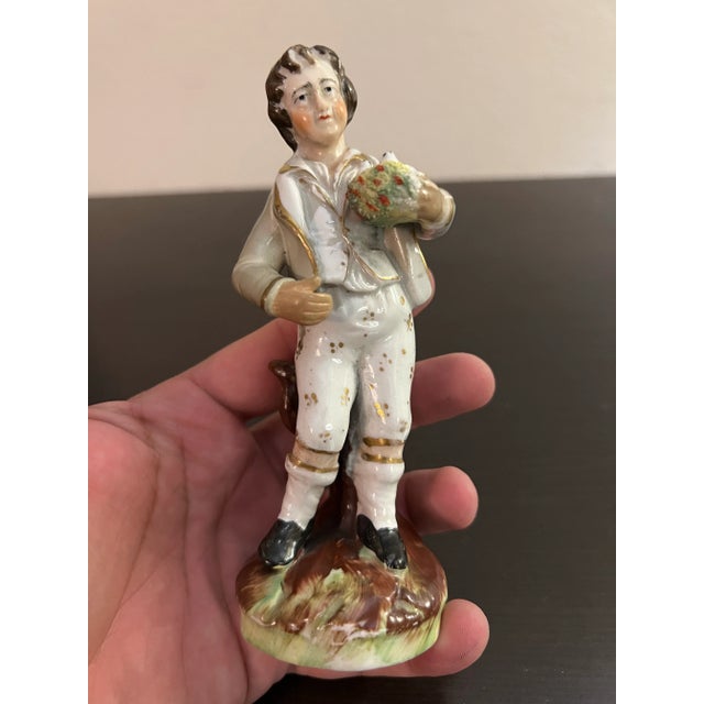 Antique English Staffordshire Man With 2 Doves Figure Circa 1860's For Sale - Image 6 of 9