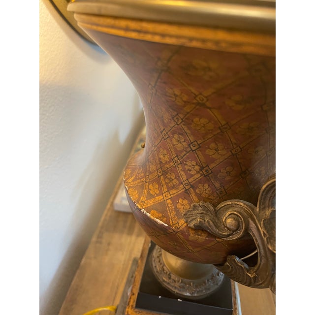 Mid 20th Century Vintage Bronze Urn Table Lamps With Red and Gold Detailing - a Pair For Sale - Image 11 of 11