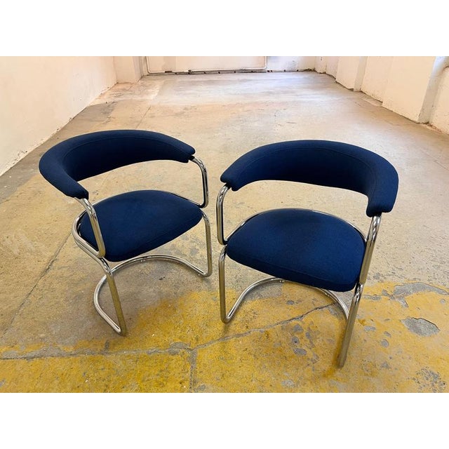 Blue Cantilever Chair in Blue Chrome For Sale - Image 8 of 11