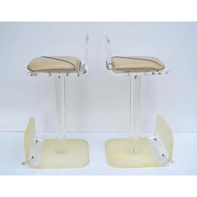 Karl Springer Karl Springer Lucite Swivel Function Bar Stools Mid-Century Modern - A Pair For Sale - Image 4 of 12