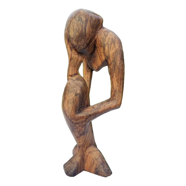 Figure of the Thinker in Afromosia African Teak, Gambia, 1970s For Sale