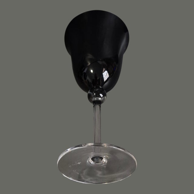 Vintage Mid-Century Modern Black Dark Amethyst Clear Stem Goblets Glasses - Set of Six For Sale - Image 6 of 7