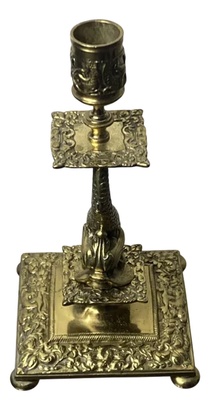 19th Century Bronze Dolphin Candlestick