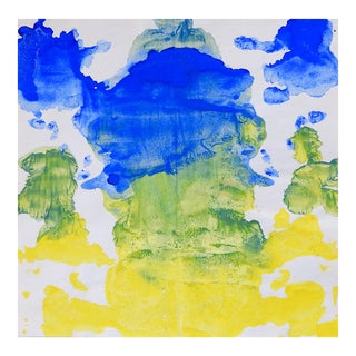 Abstract Rorschach Blue Green Yellow Painting For Sale