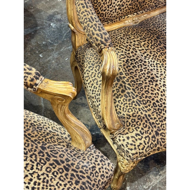 Tan Pair of French Louis XV Bergeres With Leopard Upholstery For Sale - Image 8 of 10
