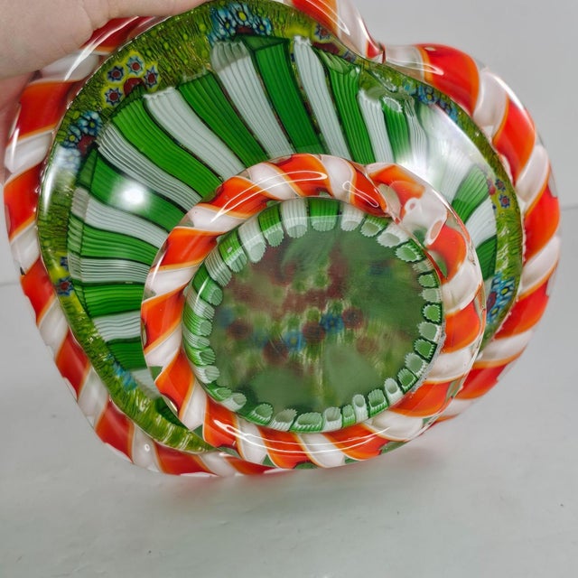 Glass Heart Shaped Piedouche Millefiori Art Glass Paperweight Lamp Light Large Heavy For Sale - Image 7 of 9