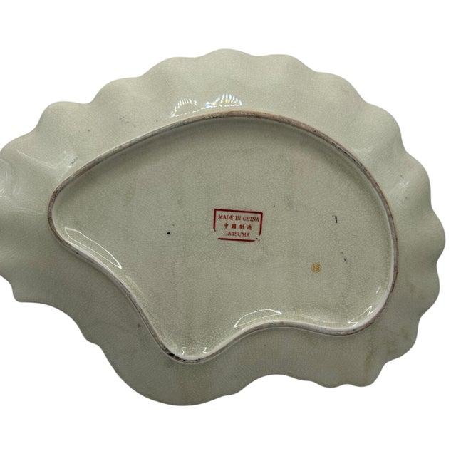 Ceramic Vintage Satsuma Hand Painted Earthenware Platter With Scalloped Edges For Sale - Image 7 of 12