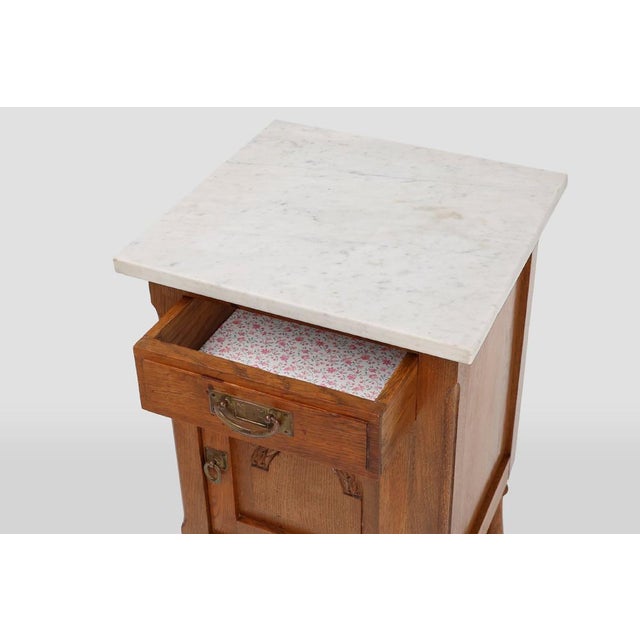 Art Deco Nightstand in Oak with Carrara Marble Top, France, 1930s For Sale - Image 4 of 11