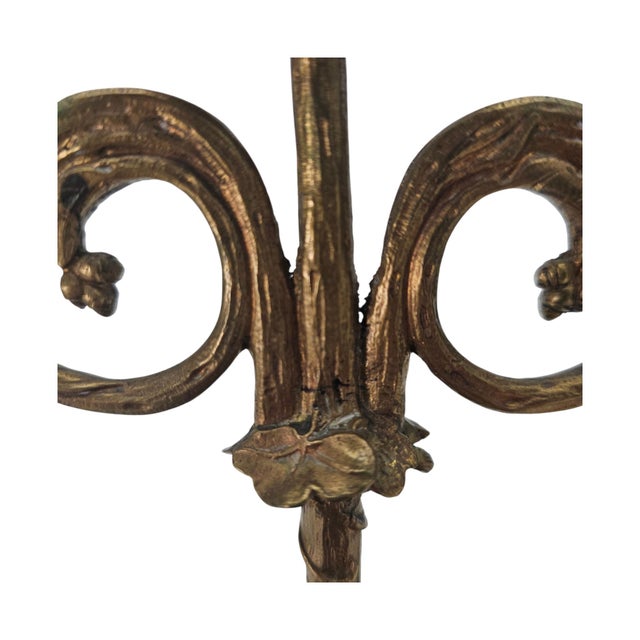 Gold Art Nouveau Gilt Metal Three Light Candelabrum With Leaf and Vine Base 8.5" For Sale - Image 8 of 12