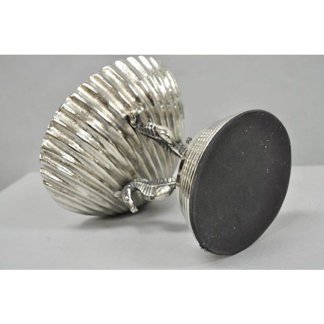 Contemporary Decorative Nautical Silver Plated Seahorse Clamshell Pedestal Compote Candy Dish For Sale - Image 12 of 13