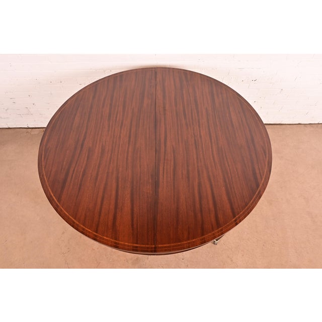Baker Furniture Company Baker Furniture Style Federal Inlaid Mahogany Extension Dining Table With Six Leaves, Newly Refinished For Sale - Image 4 of 16