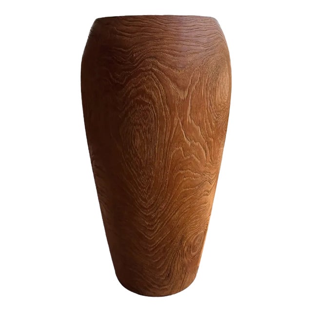 Large Sculptural Teak Wood Vase For Sale