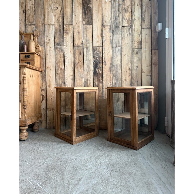 Tan Small Art Deco Oak Display Cabinets, 1920s, Set of 2 For Sale - Image 8 of 18