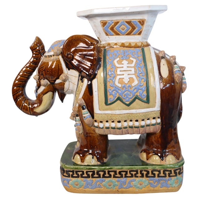 Mid 20th Century Ceramic Asian Brown and Gold Elephant Garden Stool For Sale - Image 15 of 18