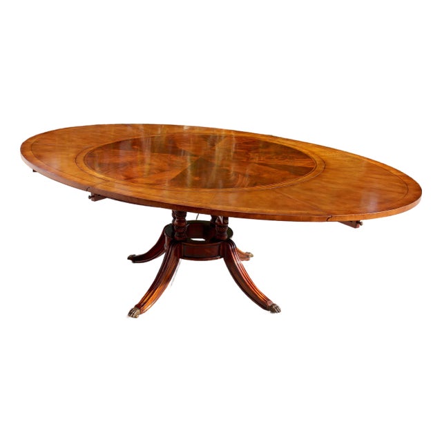 Jonathan Charles Buckingham Mahogany & Satinwood Oval Dining Table For Sale