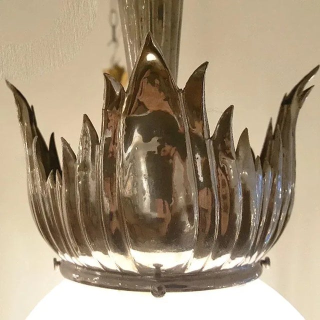 1920s Austrian Art Deco Nickel Pendant Lamps from School of Dagobert Peche, Set of 2 For Sale - Image 5 of 7