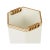 Classic and tailored, this beautiful wastebasket designed by Shayla Copas features gold bands and interlocking gold accent.