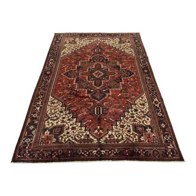 Heriz Rug 9’9” X 13’2” Red Wool Vintage Traditional Hand-Knotted Carpet For Sale