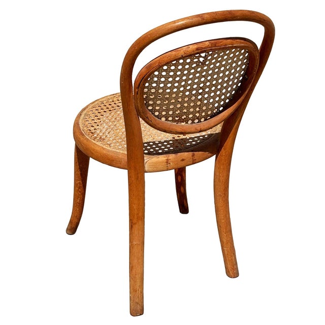 Vintage Vienna Secession Style Bent Oak & Cane Bistro Children's Chair Attributed to Thonet No.015 For Sale In Los Angeles - Image 6 of 7