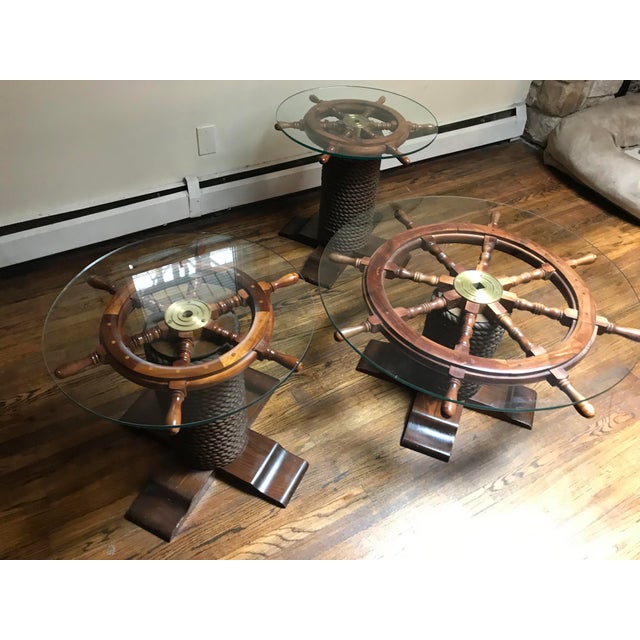 1980s Nautical Wood Ship Wheel Coffee Table Set 3 Pieces Chairish