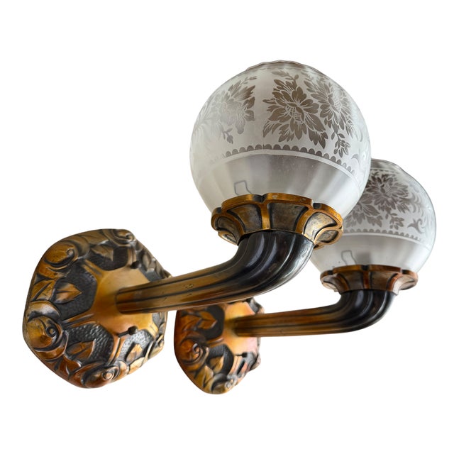 Pair of Antique Art Deco Silver on Bronze Wall Light Sconces For Sale - Image 4 of 7