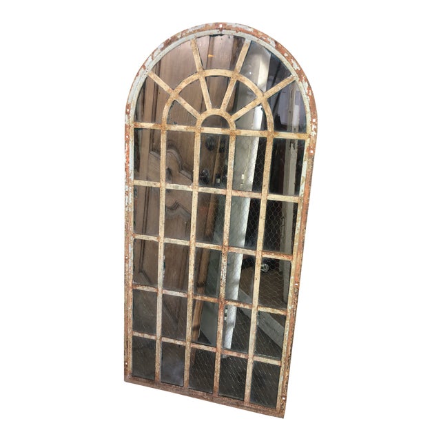 1920s Vintage Industrial Arched Metal Chicken Wire Glass