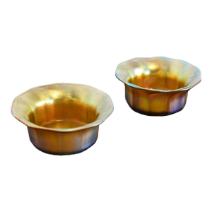 Louis Comfort Tiffany Favrile Iridescent Art Glass Salt Cellars, Pair