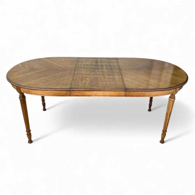 Vintage Bookmatched Veneer Oval Extension Dining Table For Sale - Image 12 of 18