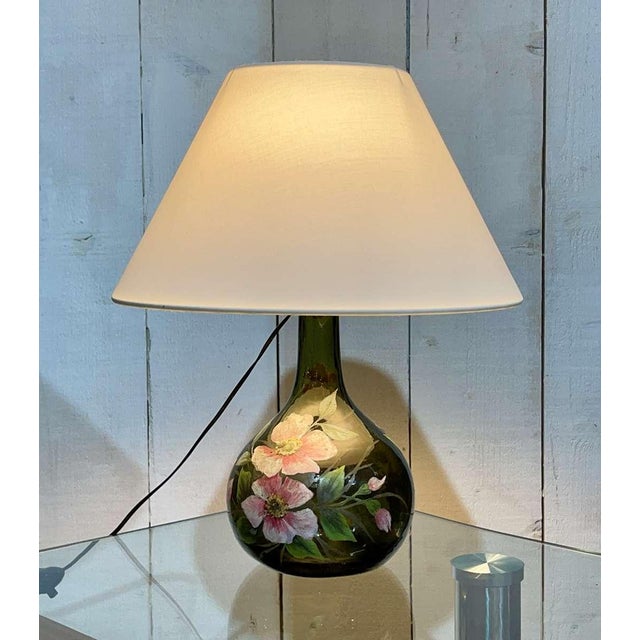 Painted Blown Glass Lamp with Floral Decoration For Sale - Image 14 of 14