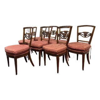 Empire Style Walnut Wood Sheaf of Wheat Dining Chairs, Set of Eight For Sale