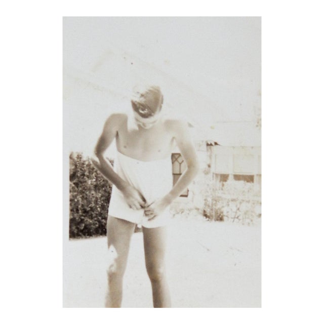 Mid 20th Century Snapshot Photograph Young Man With Stuck Zipper For Sale